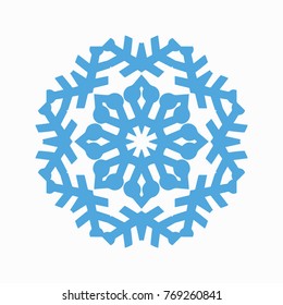 Blue snowflake icon on white isolated background
