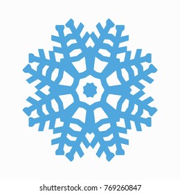 Blue snowflake icon on white isolated background