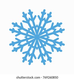Blue snowflake icon on white isolated background
