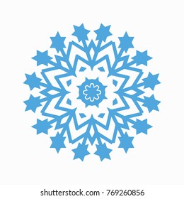 Blue snowflake icon on white isolated background