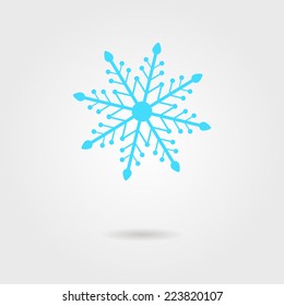 blue snowflake icon with shadow. isolated on stylish background. modern vector illustration