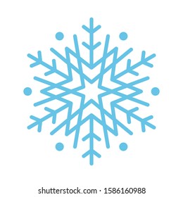 Blue snowflake icon, sign placed on white background. Vector illustration.