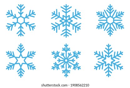 Blue Snowflake Icons Collection Isolated On White Background.  New Year Design Elements, Frozen Symbol, Vector Illustration