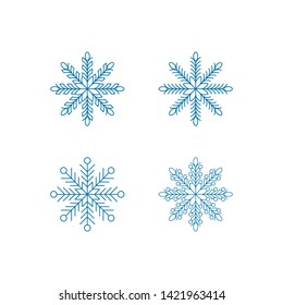 Blue snowflake icons set. Simple flat design collection. Symbol of winter and cold. Vector illustration for winter holidays and events.