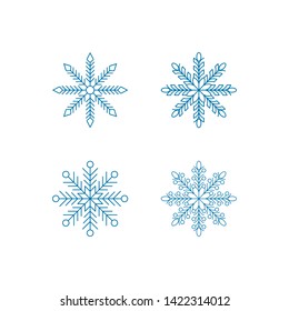 Blue snowflake icons set. Simple flat design collection. Symbol of winter and cold. Vector illustration for winter holidays and events.