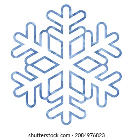 Un copo de nieve azul aislado en un fondo blanco. Cristal frío de dibujos animados. El contorno azul es un mosaico. El símbolo del invierno. Una señal del Año Nuevo y Navidad. Vector.