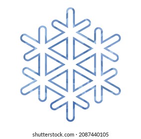 Eine blaue Schneeflocke einzeln auf weißem Hintergrund. Cartoon kalten Kristall. Die blaue Kontur ist ein Mosaik. Das Symbol des Winters. Ein Zeichen des Neuen Jahres und Weihnachten. Vektorgrafik.