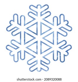 Un copo de nieve azul aislado en un fondo blanco. Cristal frío de dibujos animados. El contorno azul es un mosaico. El símbolo del invierno. Una señal del Año Nuevo y Navidad. Ilustración vectorial.
