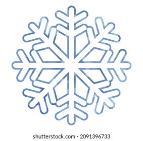 A blue snowflake isolated on a white background. Cartoon cold crystal. The blue contour is a mosaic. The symbol of winter. A sign of the New Year and Christmas. Vector illustration.
