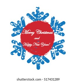 Blue snowflake isolated on white background.Poster for New Year's and Christmas  greetings.Winter abstraction