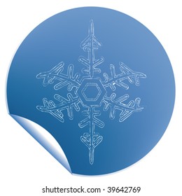 Blue snowflake label, vector sticker