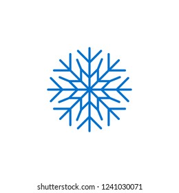 Blue snowflake linear icon. Winter symbol, isolated on white background. Snow pictogram. Vector illustration for your design.