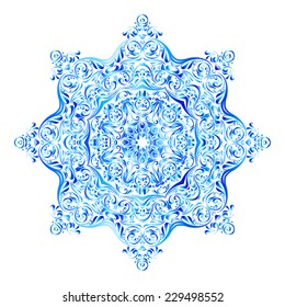 Blue snowflake made of elegant floral pattern