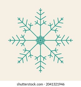Blue snowflake made up of lines. Cute weather decorative print. Vector.