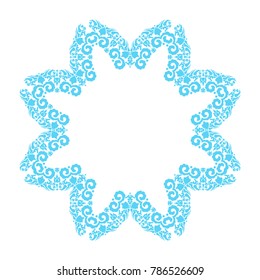 Blue snowflake made with ornament elements for card design
