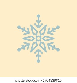 Blue snowflake on beige background. Snowflake design is simple and symmetrical. Snowflake illustration perfect for winter themes. Snowflake art is elegant and minimal. Christmas illustration vector.