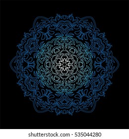 blue snowflake on black background