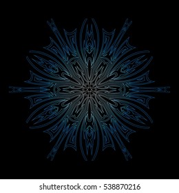 blue snowflake on black background