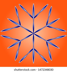 Blue snowflake on orange background. Logo for the design of winter themes. Snowflake icon. Element to create a Christmas, New Year background.