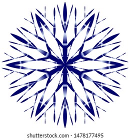 Blue snowflake on a white background in hand-drawing style with a gradient fill. Winter logo. Icon of snow to create a design for Christmas, New Year's themes.