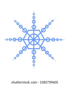 Blue snowflake on white background. Holiday winter trendy decoration background. Holidays event, carnival party element icon.
