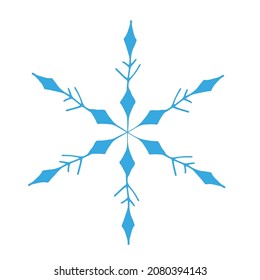 Un copo de nieve azul sobre un fondo blanco. Invierno y tema navideño.