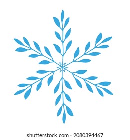 Un copo de nieve azul sobre un fondo blanco. Invierno y tema navideño.