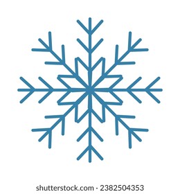 Un copo de nieve azul sobre un fondo blanco, icono. Sencillo copo de nieve azul dibujado a mano. Ilustración del vector de fondo de Año Nuevo.