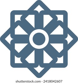Blue snowflake on white background. Simple mandala rosette vector illustration.