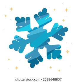 Blue snowflake on white background for winter illustration design.