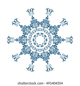  Blue snowflake on a white background. Ornament for Christmas, New Year card, winter design.