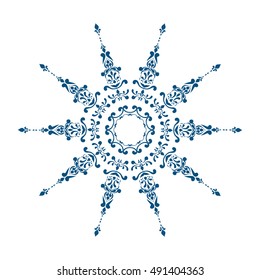  Blue snowflake on a white background. Ornament for Christmas, New Year card, winter design.