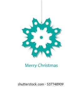 Blue snowflake on white background. Greetings 2017. With the new year. Poster happy new year. Merry Christmas.