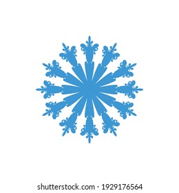 Blue snowflake on white isolated background. Vector illustration.