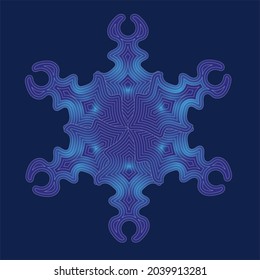 Blue snowflake with ornament on a blue background 