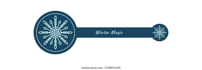Icono de etiqueta de contorno de copo de nieve azul. Elemento de escarcha forma una decoración de frío y sello con acento de invierno blanco para la tapa y el paquete. Navidades Detalle mezcla el concepto de paquete de copo de nieve para el estilo estacional