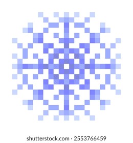 Blue snowflake pixel art isolated on a white background. Vector 8 bit illustration.