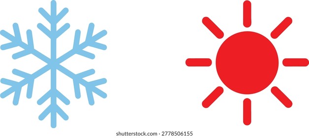 Blue snowflake and red sun icons representing weather and temperature contrast Vector
