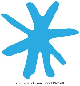 Blue snowflake. Rough vector childlike clipart isolated on transparent background. Grunge hand-drawn design element