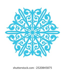 Blue snowflake, round ornament. Vector illustration. Winter