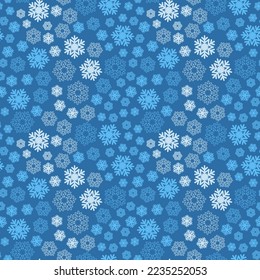 Patrón transparente de copo de nieve azul para la decoración navideña. Ilustración vectorial de nieve gruesa