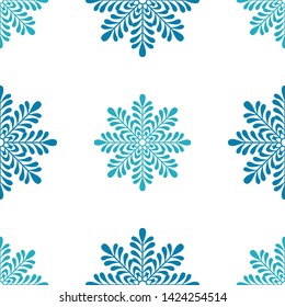 Blue snowflake seamless pattern. Fashion background for wallpaper, scrap booking and textile. Abstract wrapping decoration. Winter symbol of Christmas and New Year holidays. Vector illustration.