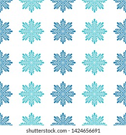 Blue snowflake seamless pattern. Fashion background for wallpaper, scrap booking and textile. Abstract wrapping decoration. Winter symbol of Christmas and New Year holidays. Vector illustration.