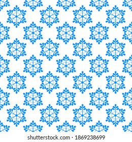 Blue snowflake seamless pattern. Fashion graphic background design. Modern stylish abstract texture. Horizontal ornament. Colorful template for prints textiles, wrapping, wallpaper Vector illustration