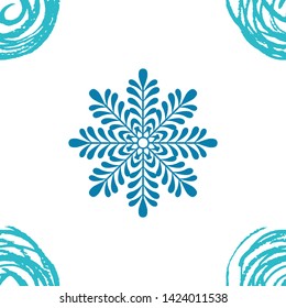 Blue snowflake seamless pattern. Winter symbol of Christmas and New Year holidays. Abstract wrapping decoration. Fashion background for wallpaper, scrap booking and textile.  Vector illustration.