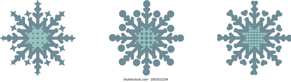 Blue Snowflake Set Collection Icon Line Halftone Dynamic Symbol. Abstract web design elements