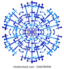 Blue snowflake in the style of a sophisticated flat style. Element for the winter pattern on the fabric, business cards. Abstract background, texture for a site, a banner on a winter theme.