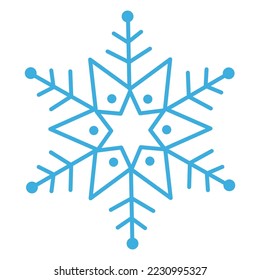 Blue snowflake with two stars in the middle.