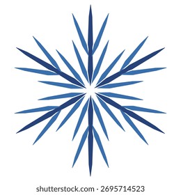 Blue snowflake vector illustration. Geometrical mandala on white background. Star with six sharp rays. Winter holidays decorative design element
