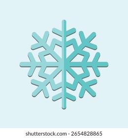 Blue snowflake winter icon isolated flat style design vector illustration on light blue background.